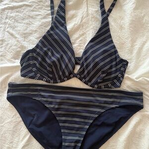 Athleta Blue and White Bikini Set with Adjustable Straps